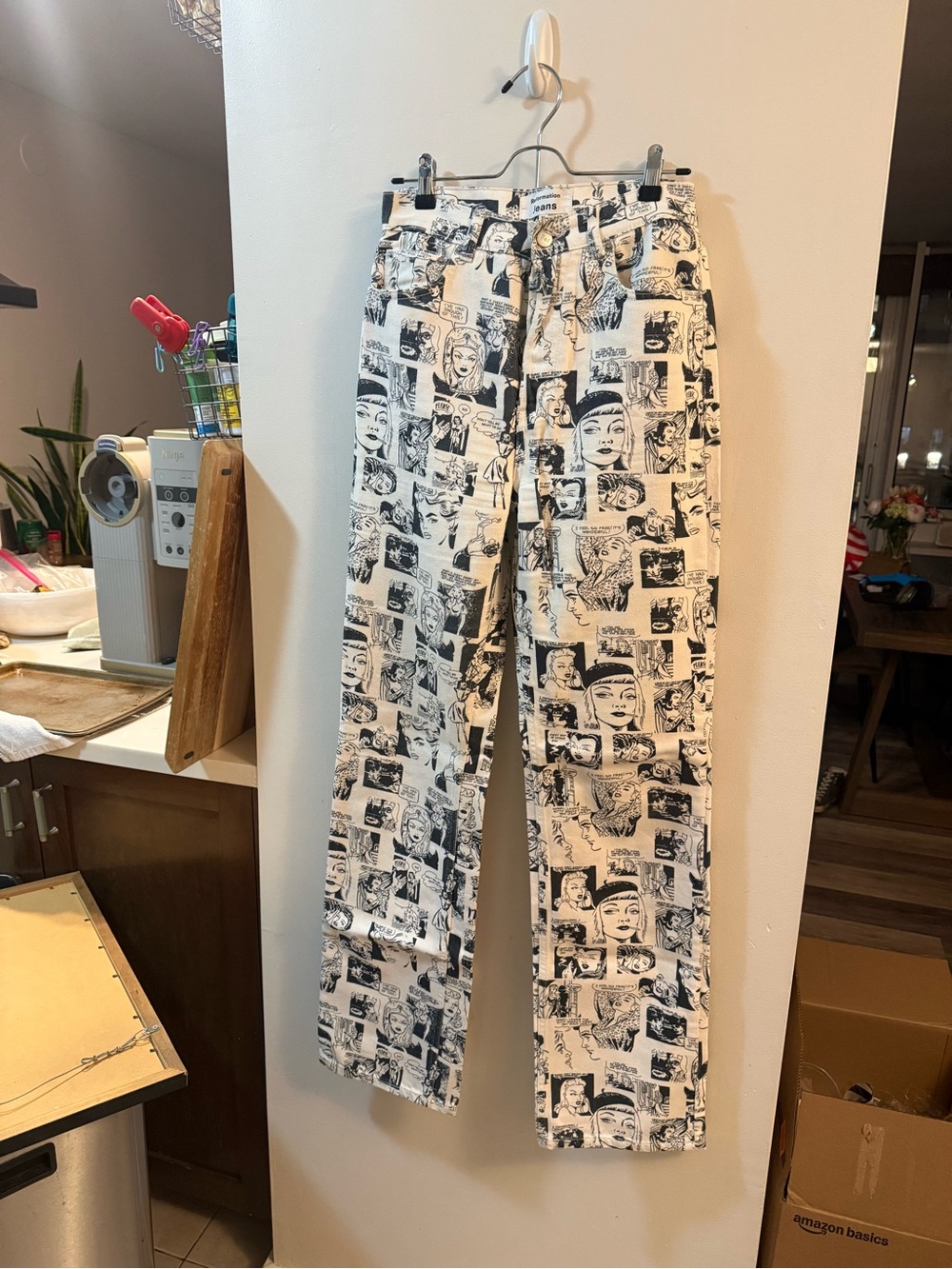 Reformation White & Black Newsprint / Comic Print Jeans